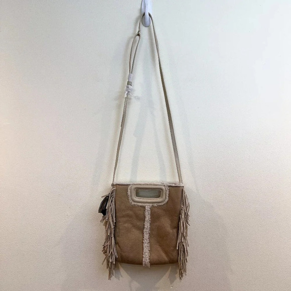 Maje Cream Sherpa Fringe Leather Suede Adjustable Designer Crossbody Bag NWT - Picture 2 of 10
